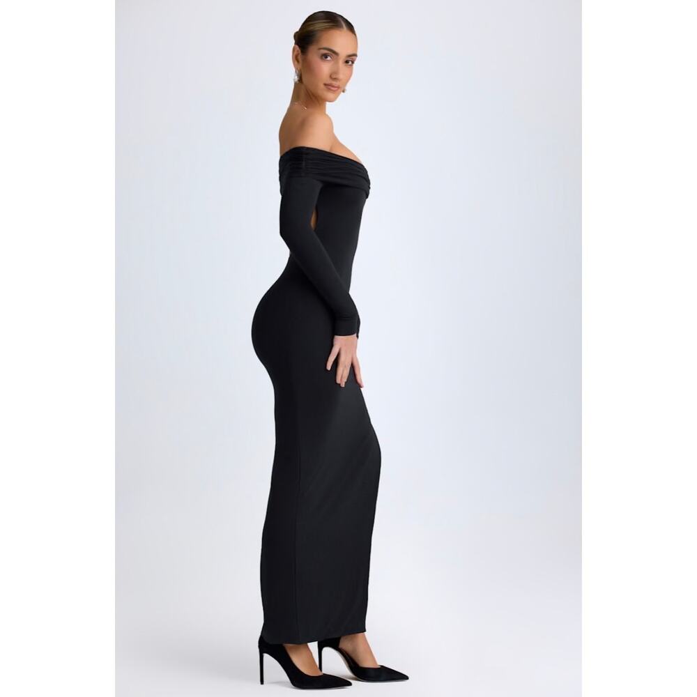 Oh Polly Honora Modal Off-Shoulder Open-Back Maxi Dress in Black Size S New - Picture 8 of 8